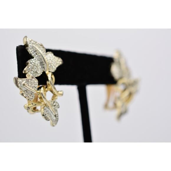 Sarah Cov Vintage Leaf Earrings Silver Gold Textured Autumn Fall Signed 80s 9E - Picture 4 of 12